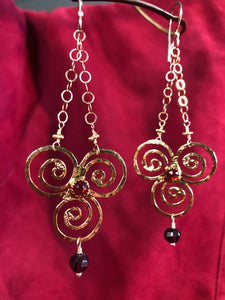 Triple Spiral Minoan Goddess Chandelier Earrings