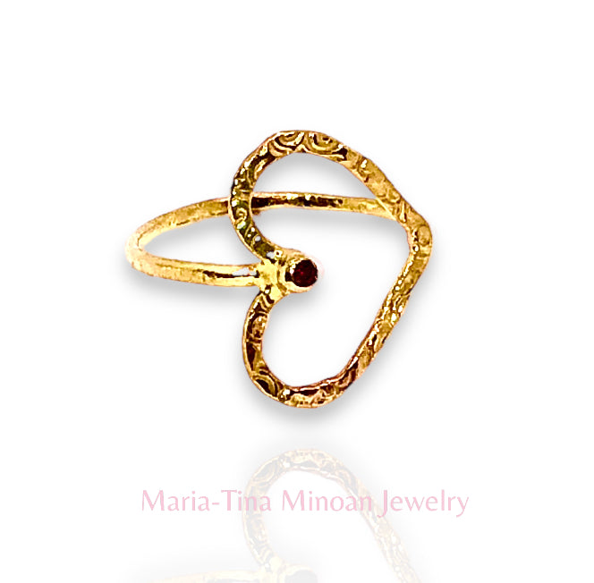 Summer of Love Gold & Ruby Mini Open Heart Ring