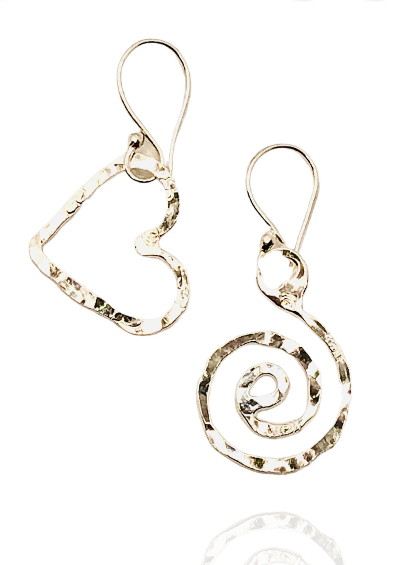 Spiral & Open Floating Heart Earrings