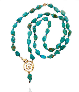 Turquoise & Golden Spiral Necklace