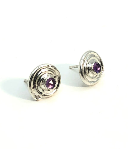 Spiral earrings with rose-cut Amethysts