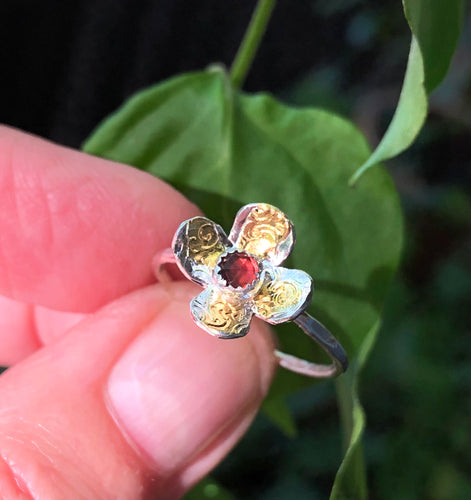 Garnet Mini Blossom Ring