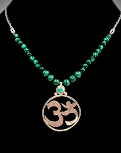 Malachite & Sterling Silver Om Necklace