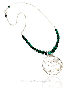 Malachite & Sterling Silver Om Necklace