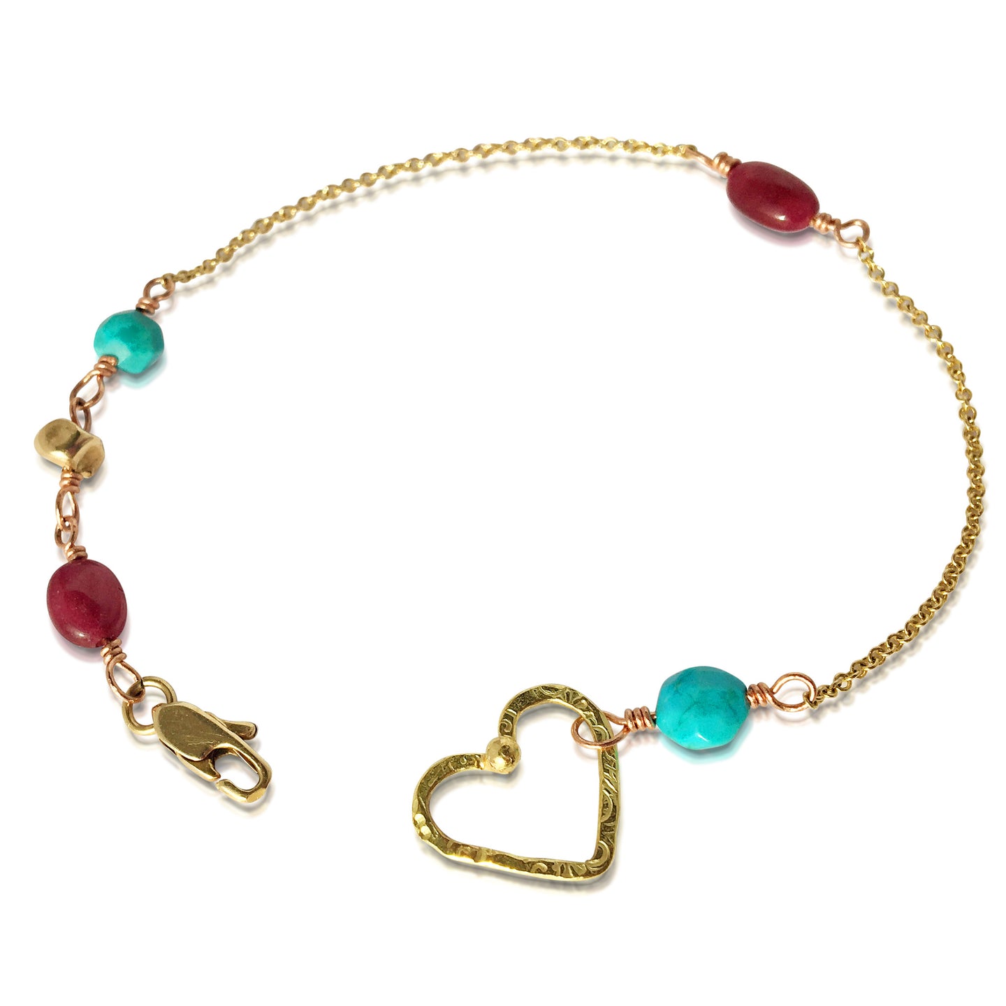 Ruby, Rose, Turquoise & Gold Bracelet