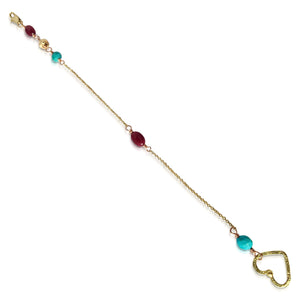 Ruby, Rose, Turquoise & Gold Bracelet