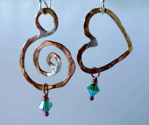 Brass Heart & Spiral Earrings
