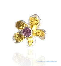 Minoan Mini Blossom Single Post Earring with Rhodolite garnet