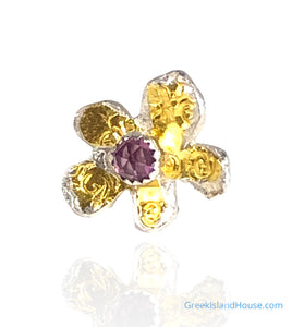 Minoan Mini Blossom Single Post Earring with Rhodolite garnet