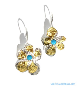 Minoan Blossom Earrings Medium with Turquoise