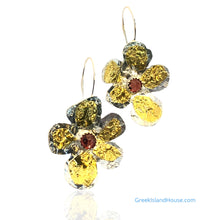 Minoan Large Blossom Earrings with Rose cut Garnets