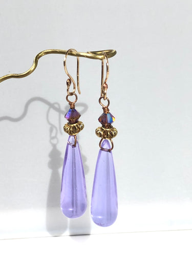 Lavender & Crystal Dangle Earrings