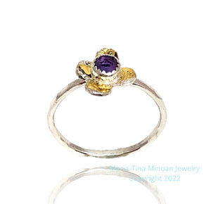 Mini Spring Flower Ring with Rose-cut Amethyst