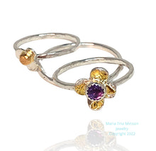 Mini Spring Flower Ring with Rose-cut Amethyst