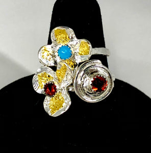 Spring Flower Ring with Sleeping Beauty Turquoise