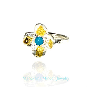 Spring Flower Ring with Sleeping Beauty Turquoise