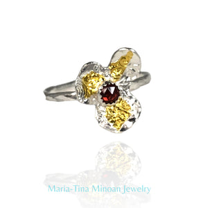 Spring Flower Ring with rose-cut Garnet