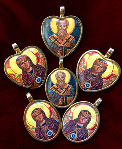 St.Sophia Porcelain Icon Pendant with Garnet Necklace
