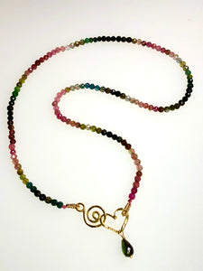 Watermelon Tourmaline & 22k Gold Necklace