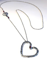 Hefty Open Floating Heart in sterling silver with Rhodolite Garnet & Rubies