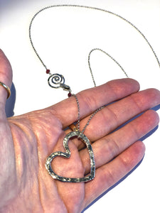 Hefty Open Floating Heart in sterling silver with Rhodolite Garnet & Rubies