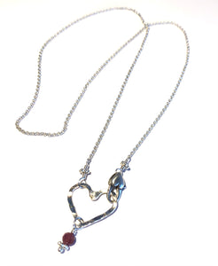 Sterling Mini Open Floating Heart with Pink Tourmaline