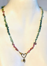Watermelon Tourmaline with Golden Open Floating Heart Necklace