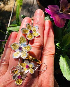 24 karat gold & sterling silver flower earrings