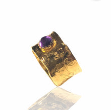 Gilded Nature Symbols Ring with Amethyst