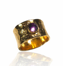 Gilded Nature Symbols Ring with Amethyst