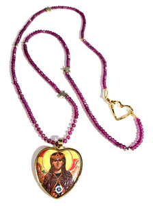 St.Sophia Porcelain Icon Pendant with Garnet Necklace