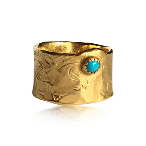 Gilded Nature Symbols Ring with Turquoise
