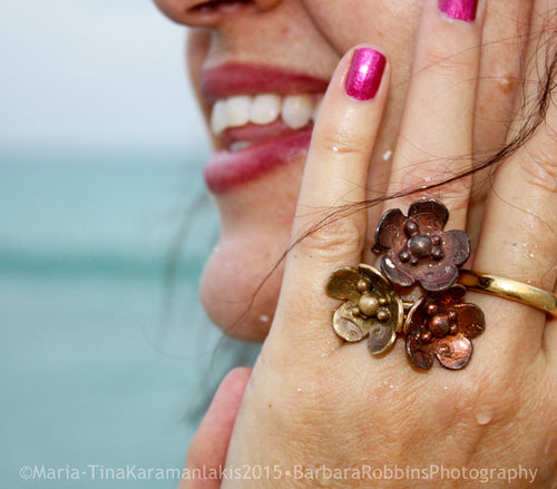 Ancient Bronze Small Flower Cocktail Ring