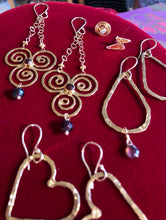 Triple Spiral Minoan Goddess Chandelier Earrings with Garnets