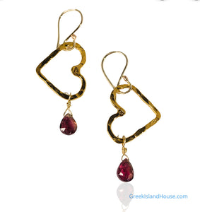 Golden Open Floating Heart Halo Hoops with Tourmalines