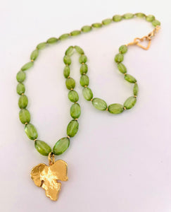 Golden Fig Leaf & Peridot Necklace