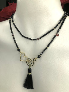 Love Lariat Necklace in Black Spinel