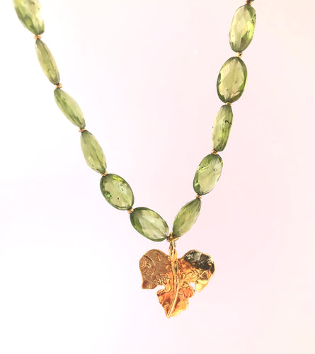 Golden Fig Leaf & Peridot Necklace
