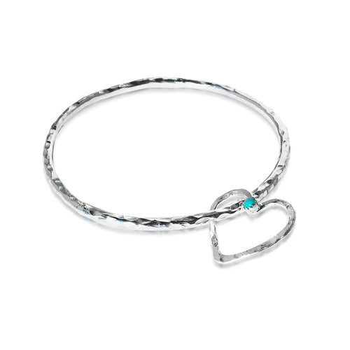 Hefty Open Floating Heart Bangle with Sleeping Beauty Turquoise