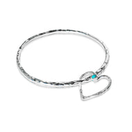 Hefty Open Floating Heart Bangle with Sleeping Beauty Turquoise