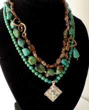 Turquoise & Swarovski Crystal Necklace with Ancient Bronze Maria-Tina Signature Clasp