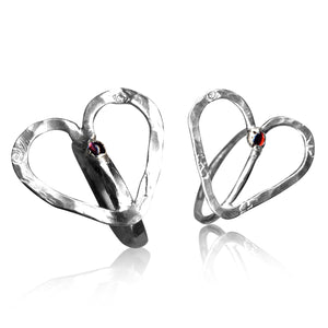 Open Heart Rings with Garnet "Pomegranate Seeds"