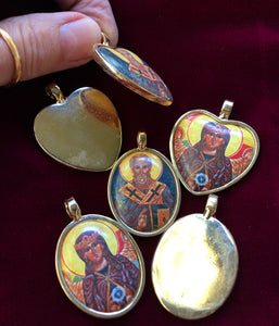St.Sophia Porcelain Icon Pendant with Garnet Necklace